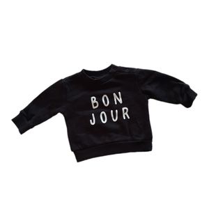 INDIGO BABY Crewneck Sweatshirt, Monochrome, "Bonjour", 6-12 months, unisex